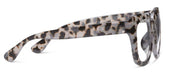 Gray tortoise leopard eyeglass frame with clear lens, side profile