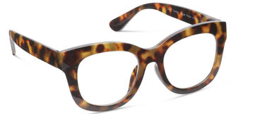 Tortoise patterned eyeglass frames with rounded rectangular lenses