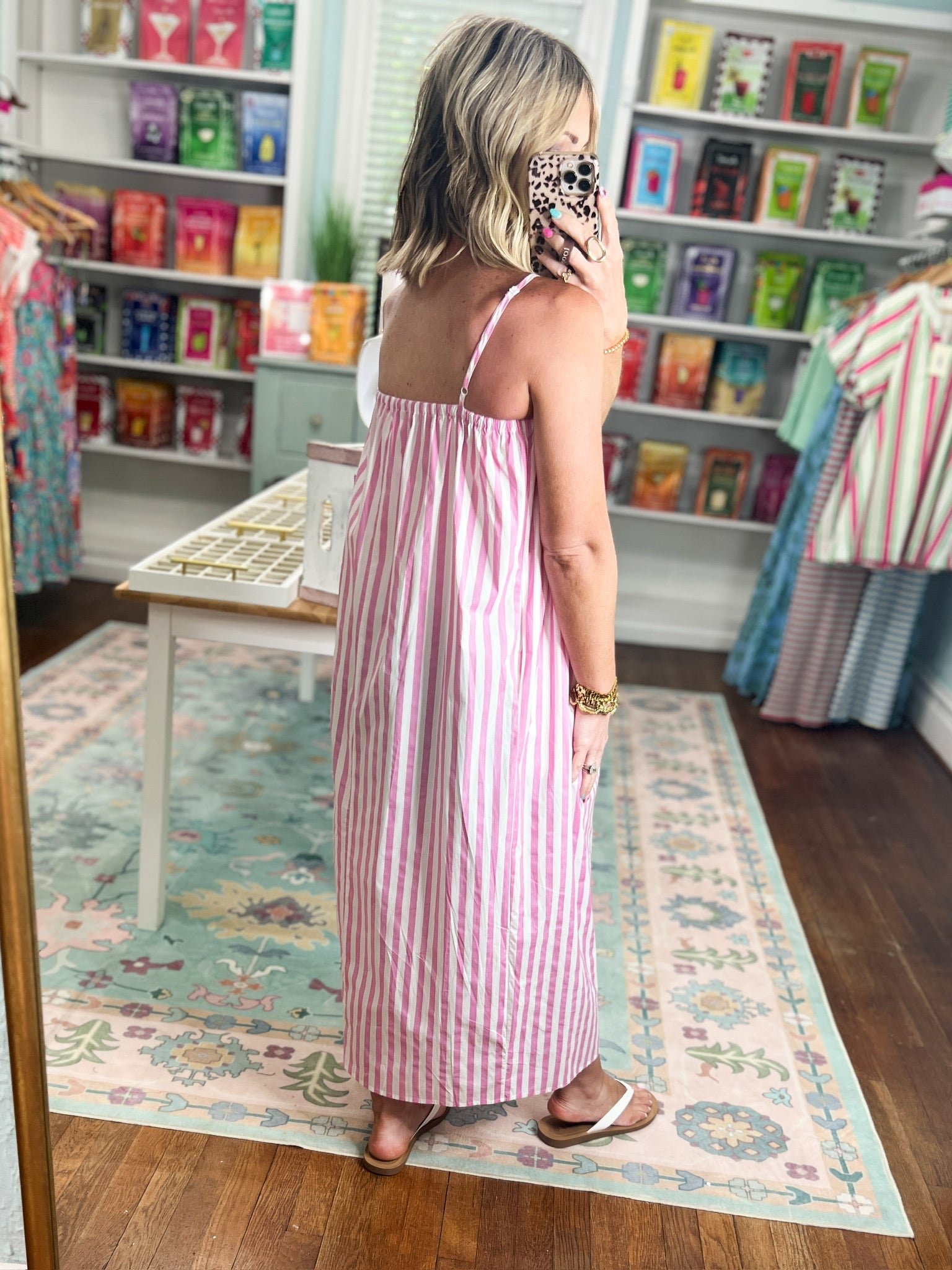 Mimosas and Mingle Striped Midi Dress