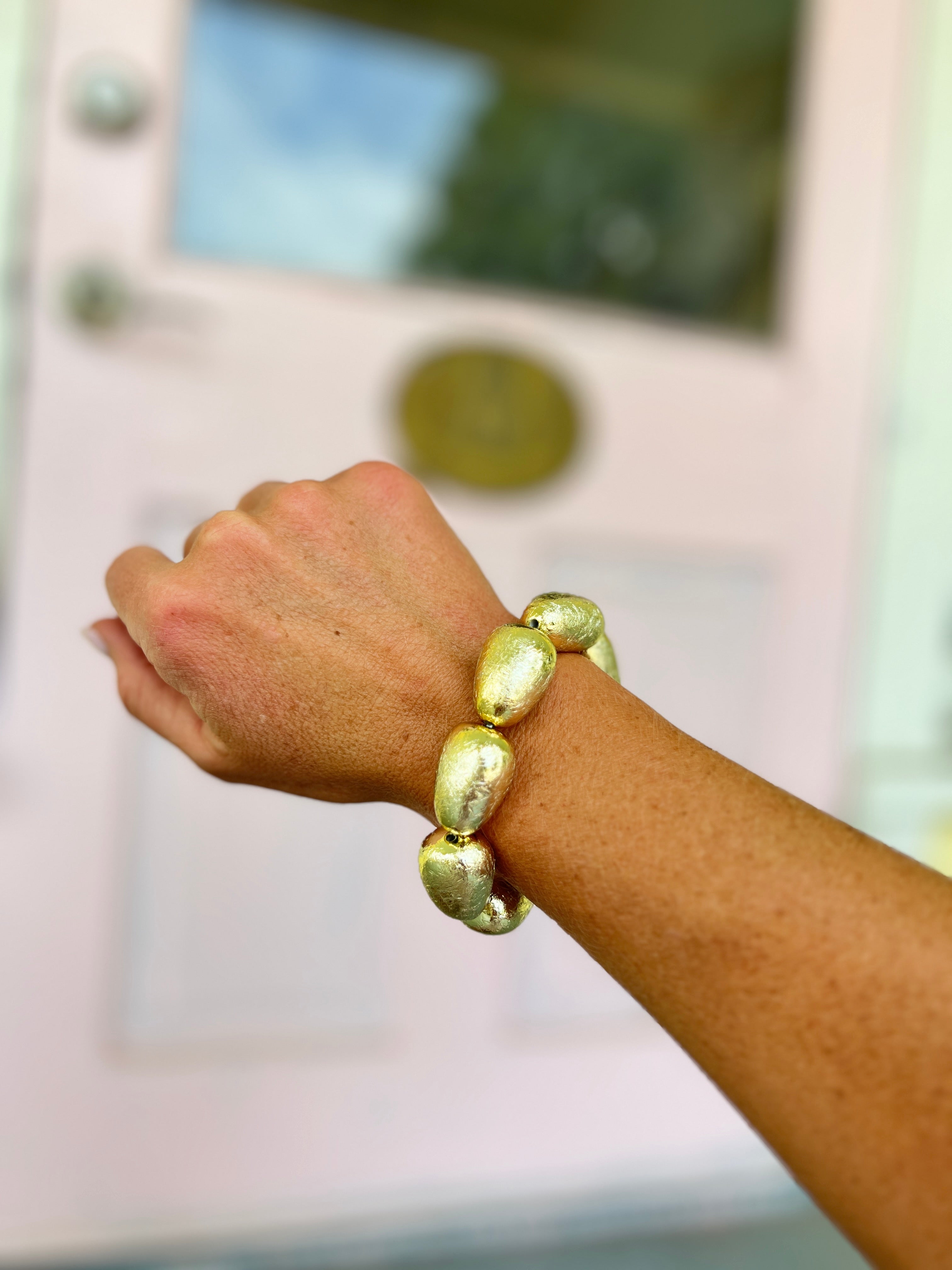 Textured Organic Teardrop Bracelet - Gold