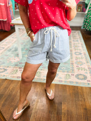 Simply Striped Twill Shorts - Blue