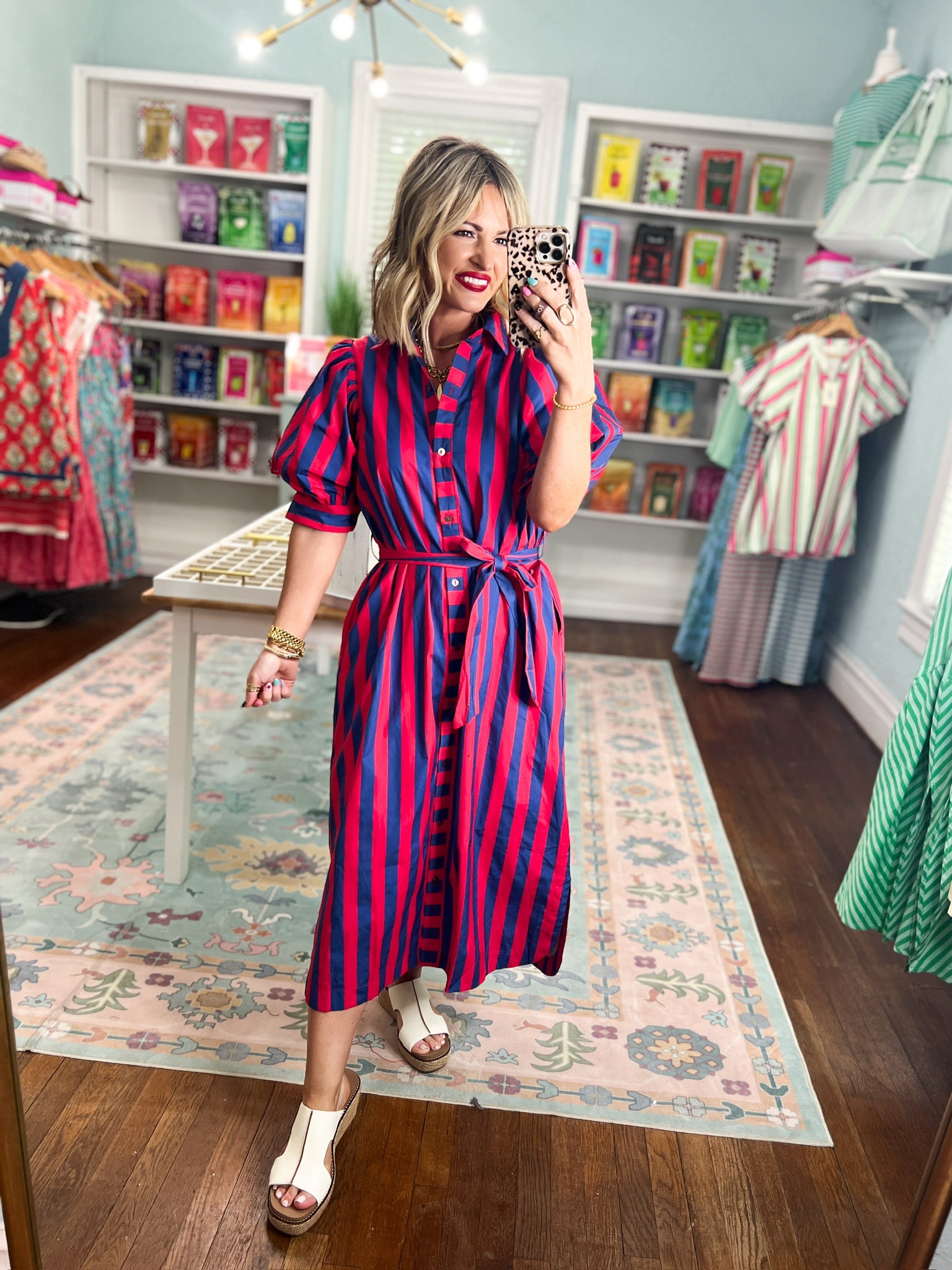 Round of Applause Striped Midi Dress