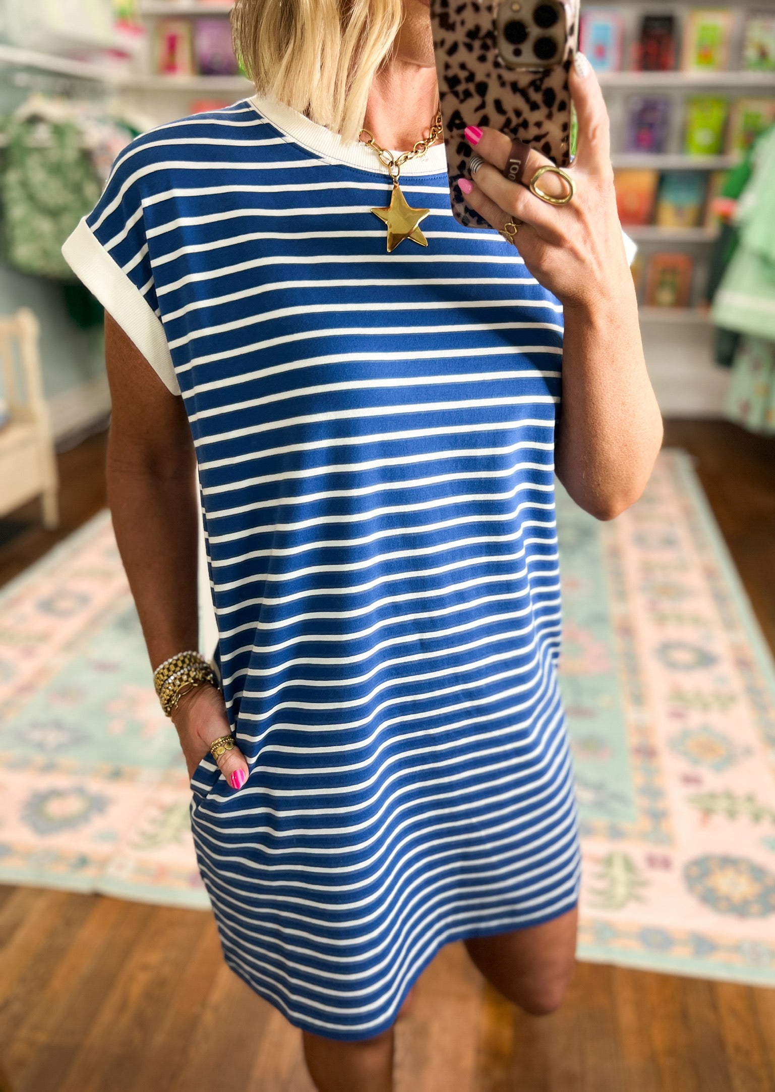 Always In Style T-Shirt Dress - Lt. Navy