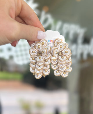 Beaded Cluster Earrings - Ivory/Gold