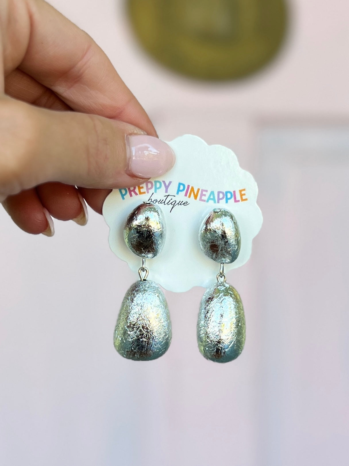 Textured Geometric Shape Dangle Earrings - Rhodium