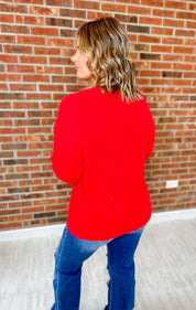 Seasonal Snuggles Round Neck Sweater - Ruby