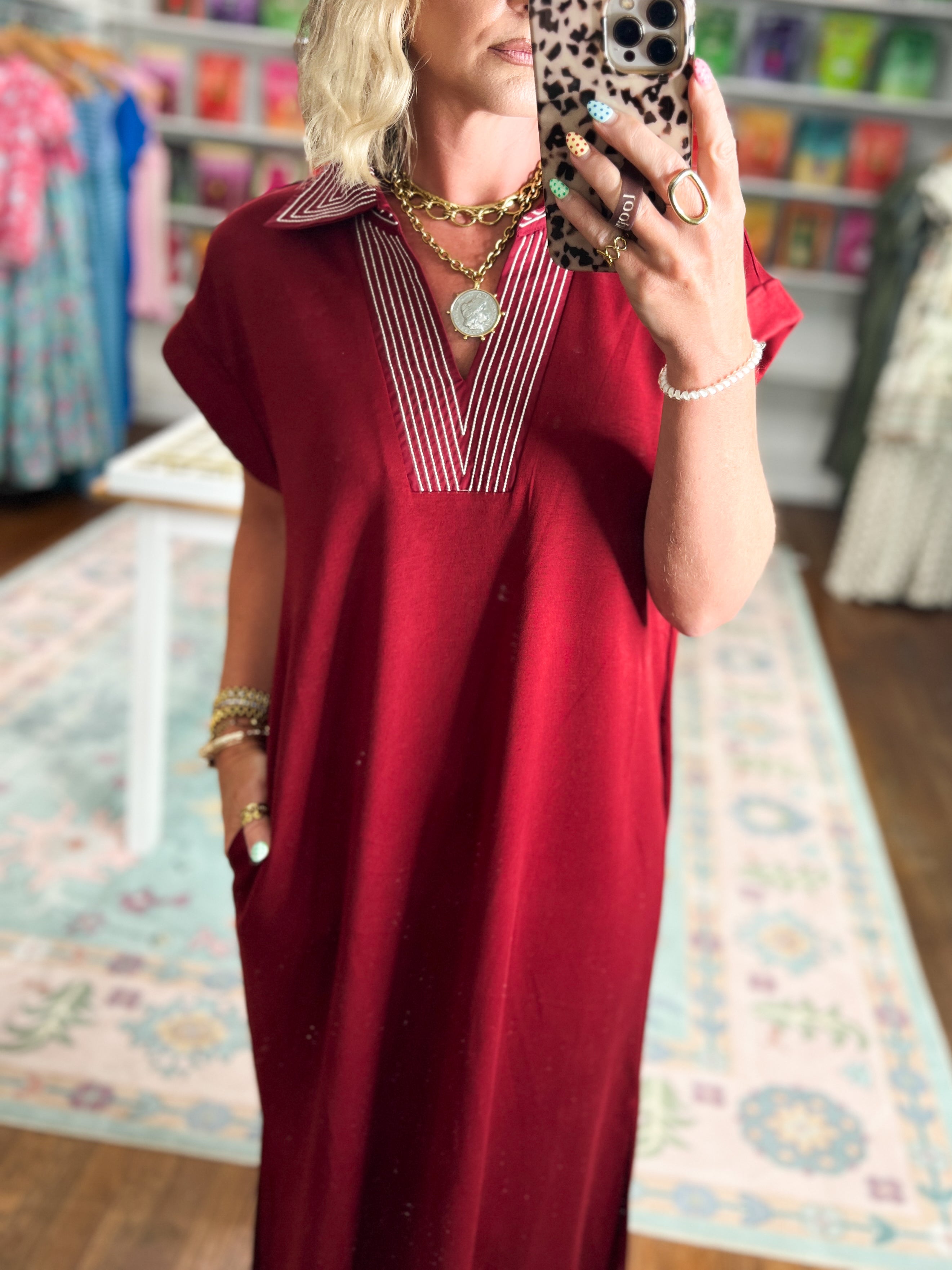 Casual Staple Midi Dress - Burgundy