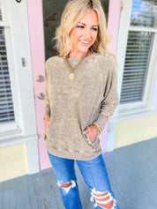 Carefree Charm French Terry Pullover - Mocha