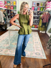 Make My Day Sleeveless Peplum Top - Olive