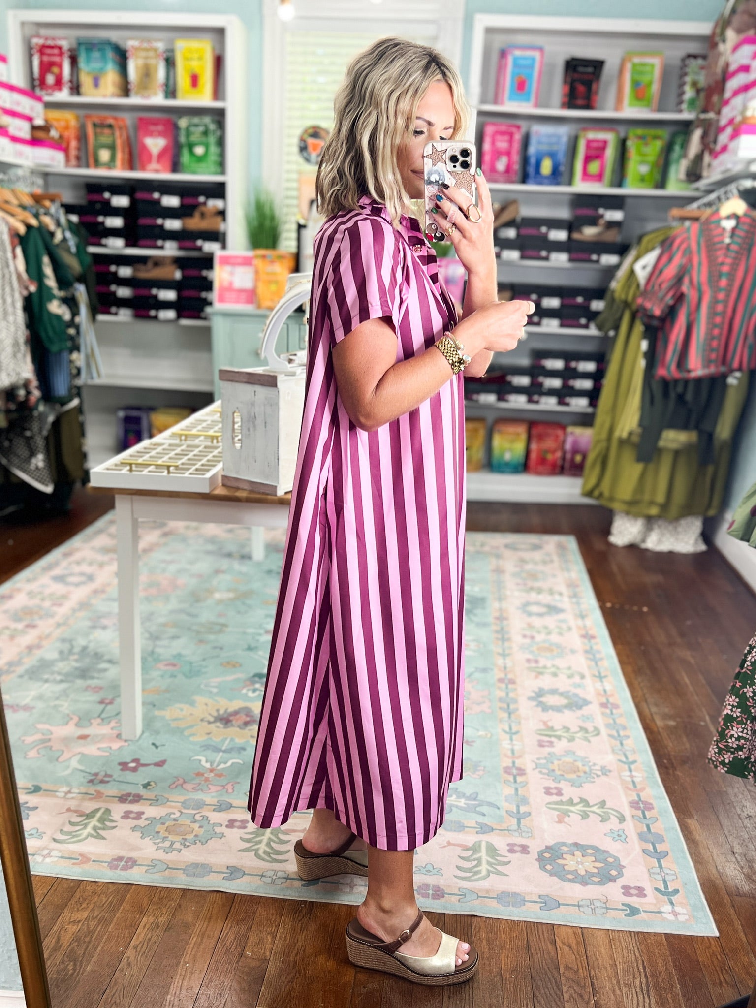 Perfect For You Striped Midi Dress - Plum