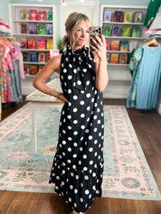 Pretty in Polka Maxi Dress - Black/White Dots