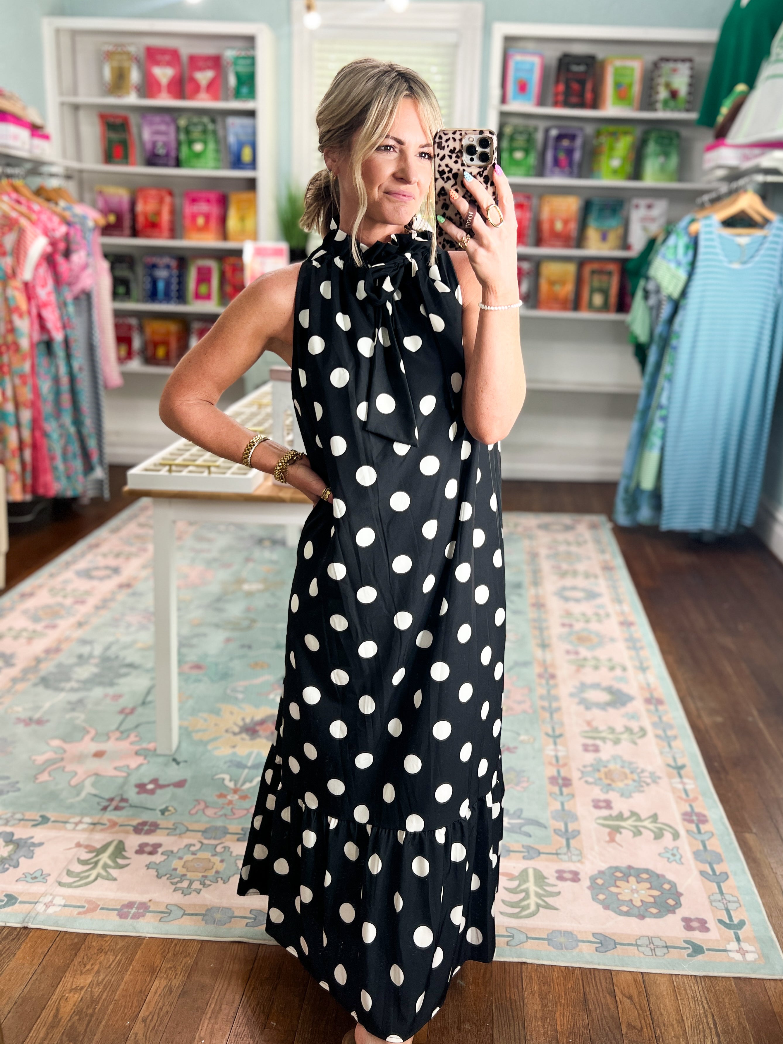 Pretty in Polka Maxi Dress - Black/White Dots