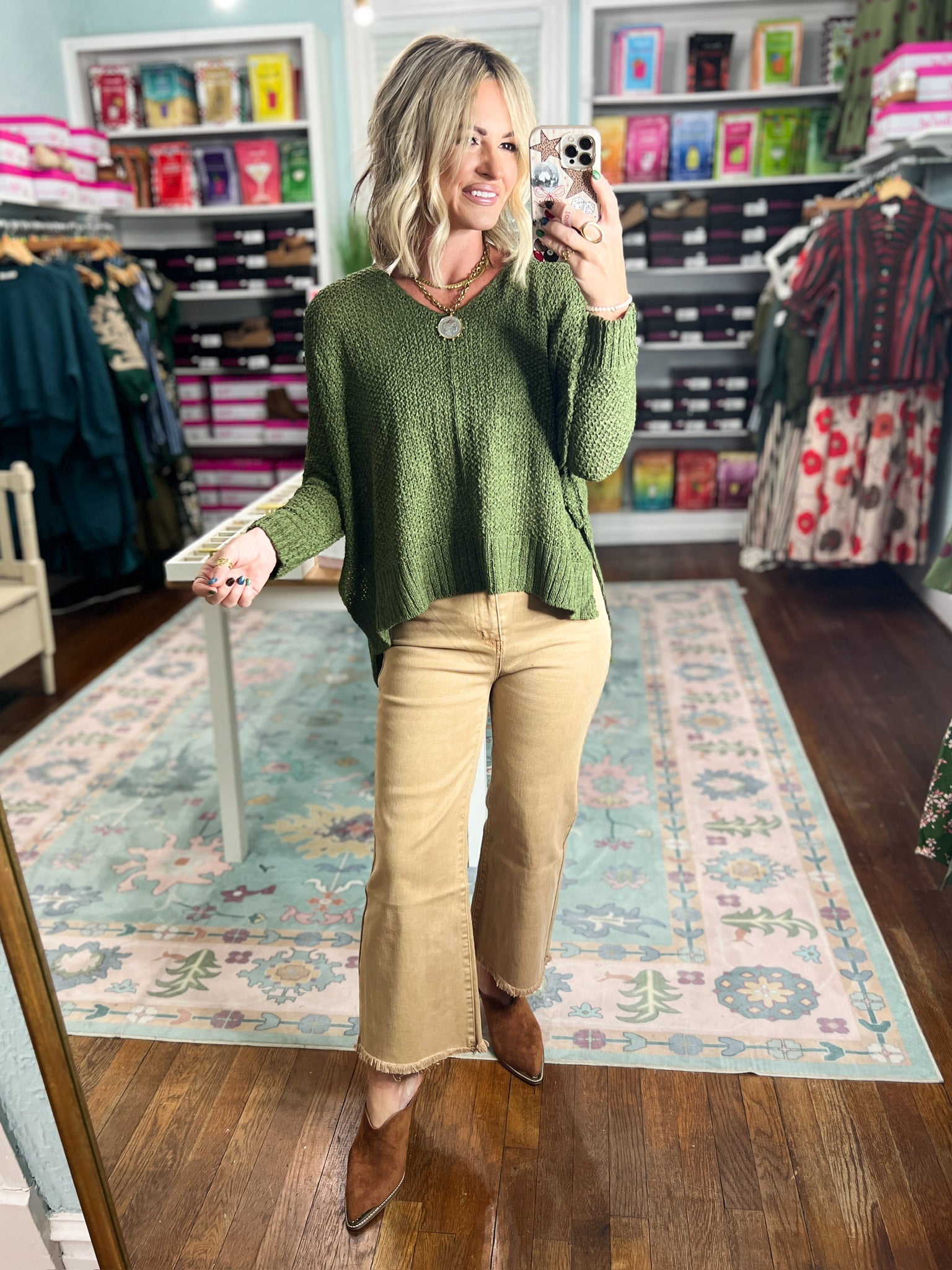 Why Not Dolman Sleeve Sweater Top - Lt. Olive