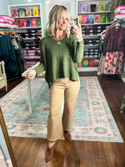 Why Not Dolman Sleeve Sweater Top - Lt. Olive