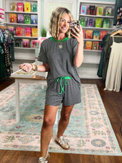 New Days Striped Knit Top and Shorts Set - Black/Green