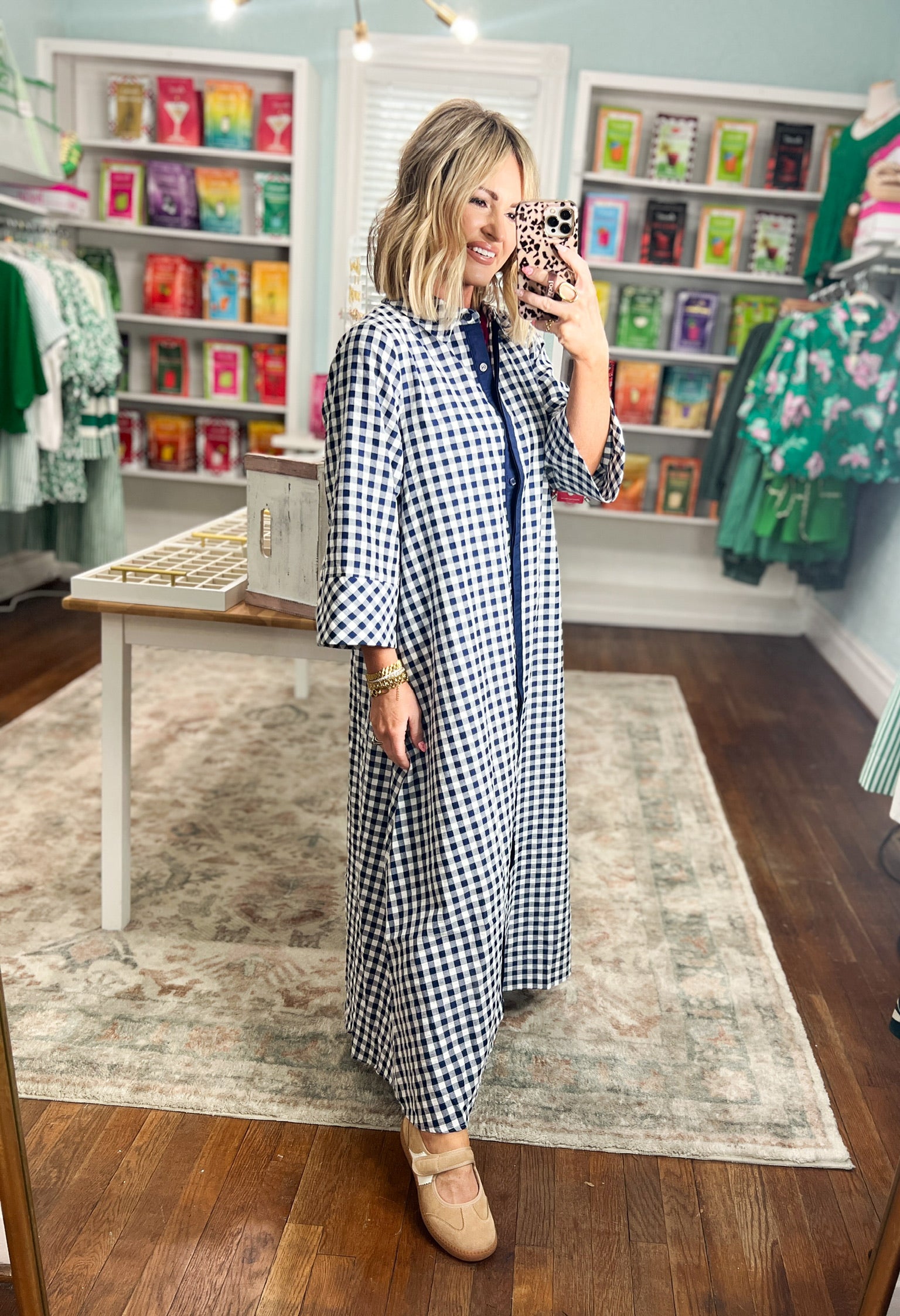 Little Moments Gingham Midi Dress - Navy