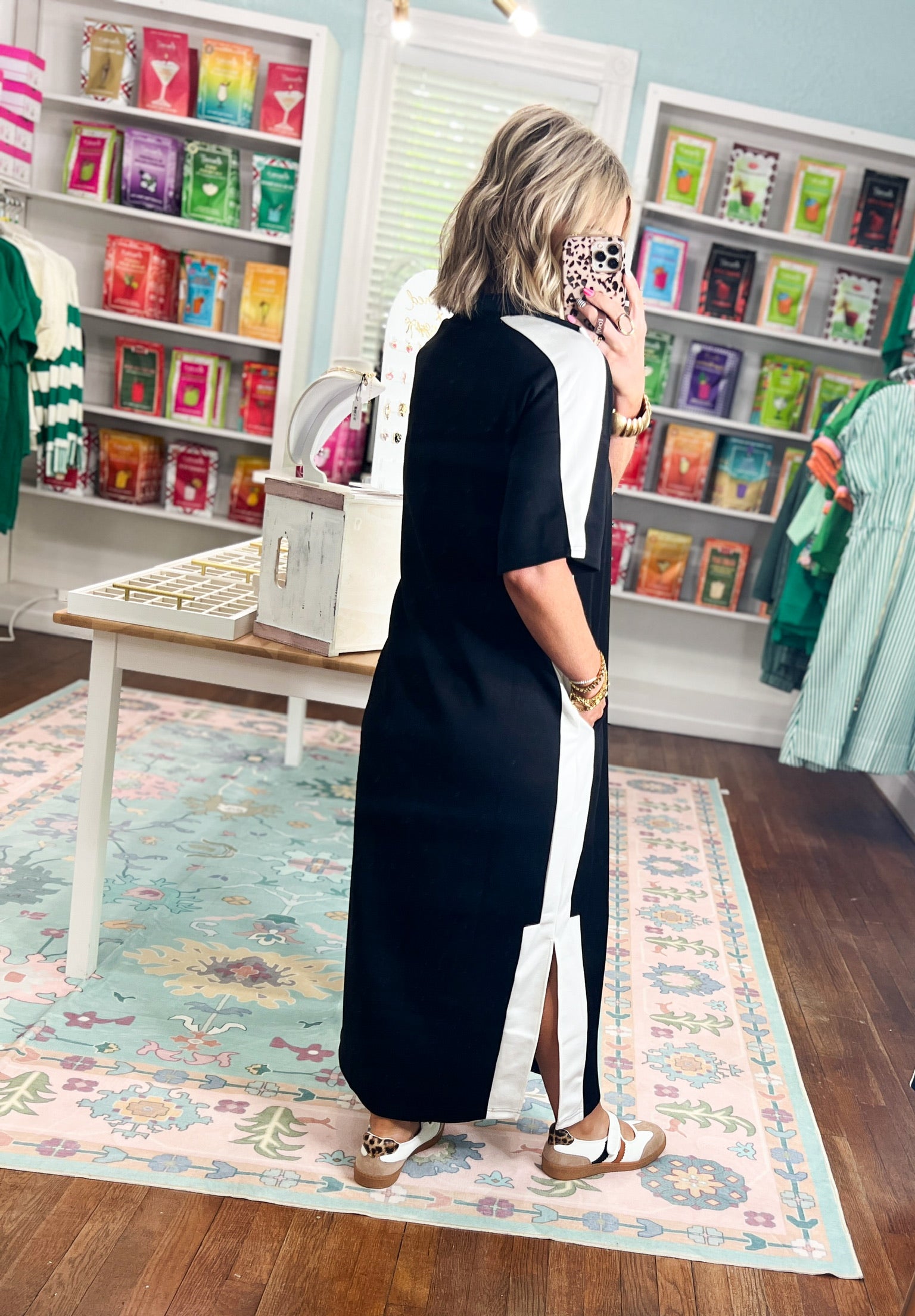 Coastal Drive Colorblock Midi Dress - Black