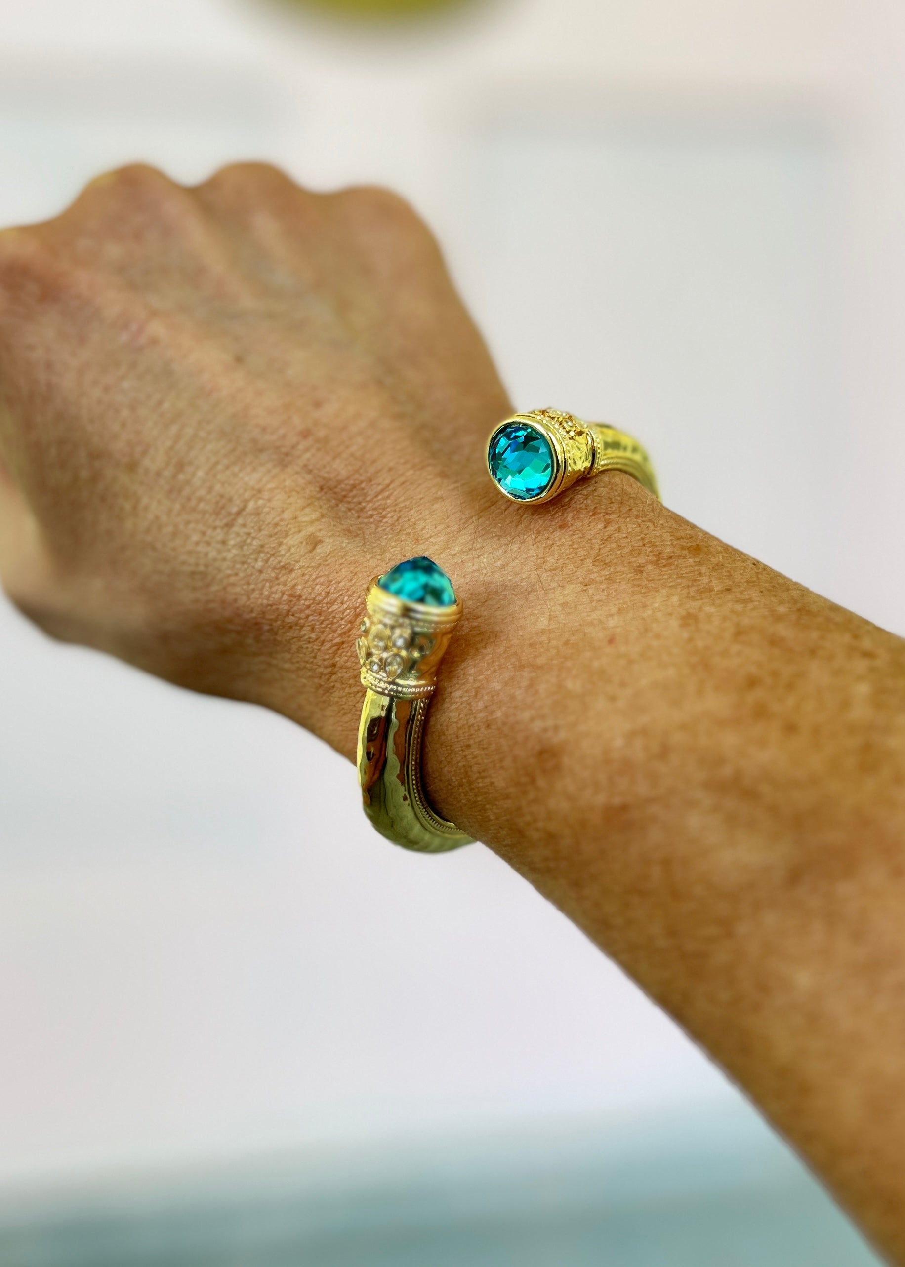 Jewel End Antique Cuff Bracelet- Aqua
