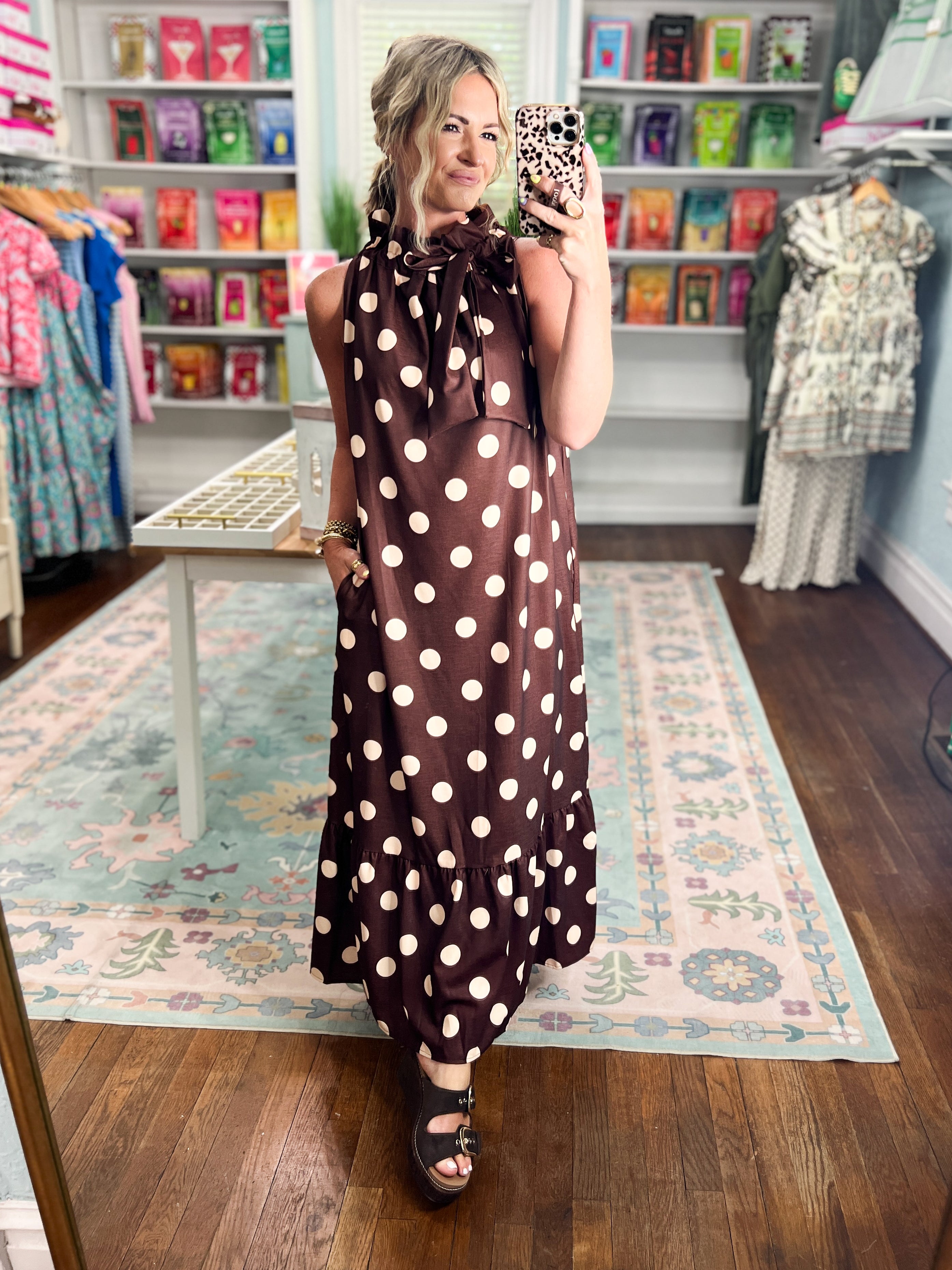 Pretty in Polka Maxi Dress - Brown/Ivory