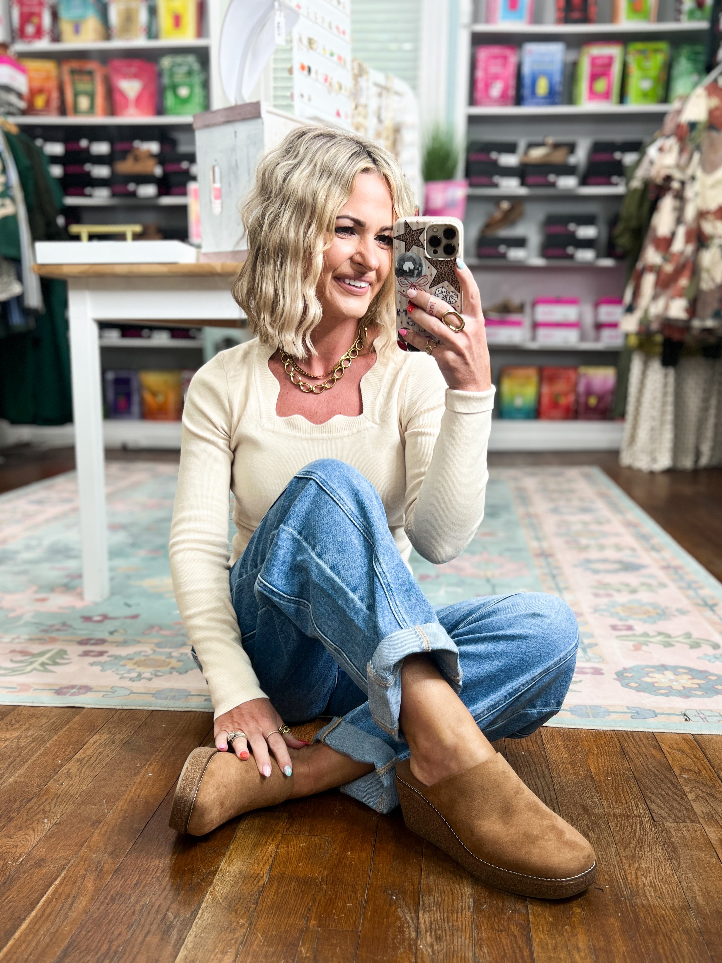 Corkys suede slip-on mule pair with platform wedge heels, tan finish