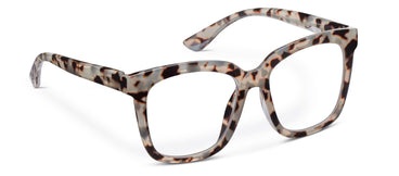 Gray tortoise pattern eyeglasses with rectangular clear lenses, full frame