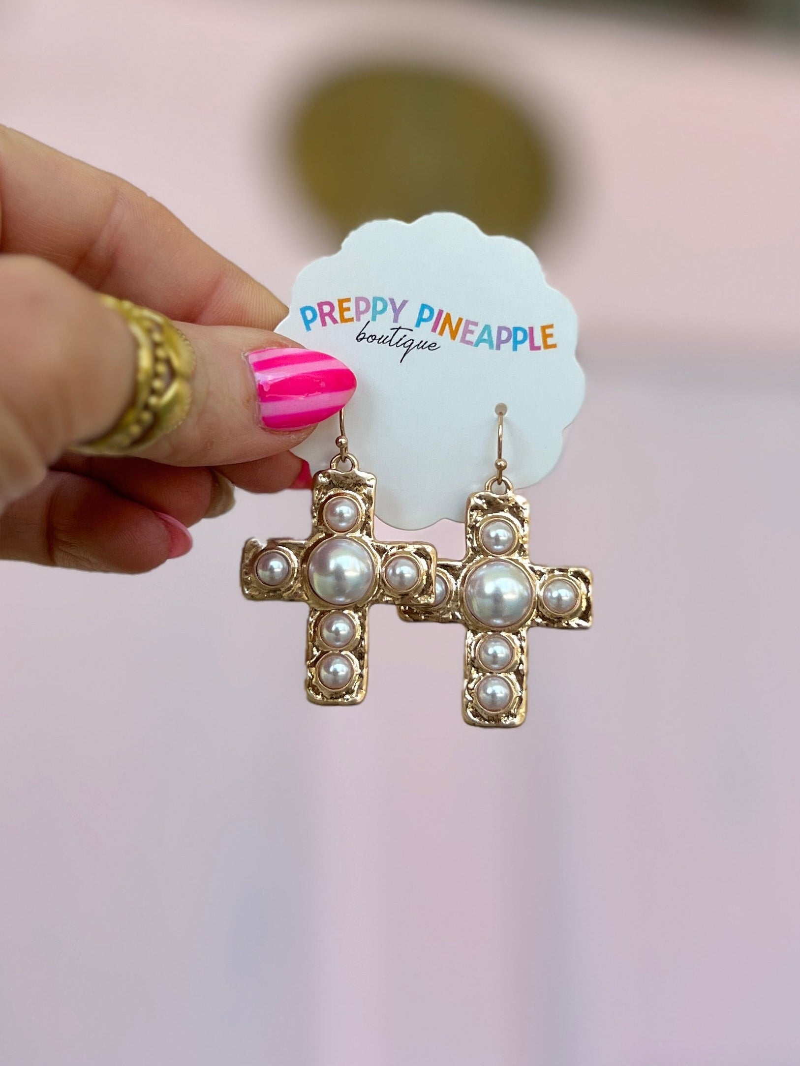 Dome Station Cross Earrings