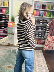 Just Right Striped Crew Neck Sweater - Dk. Brown
