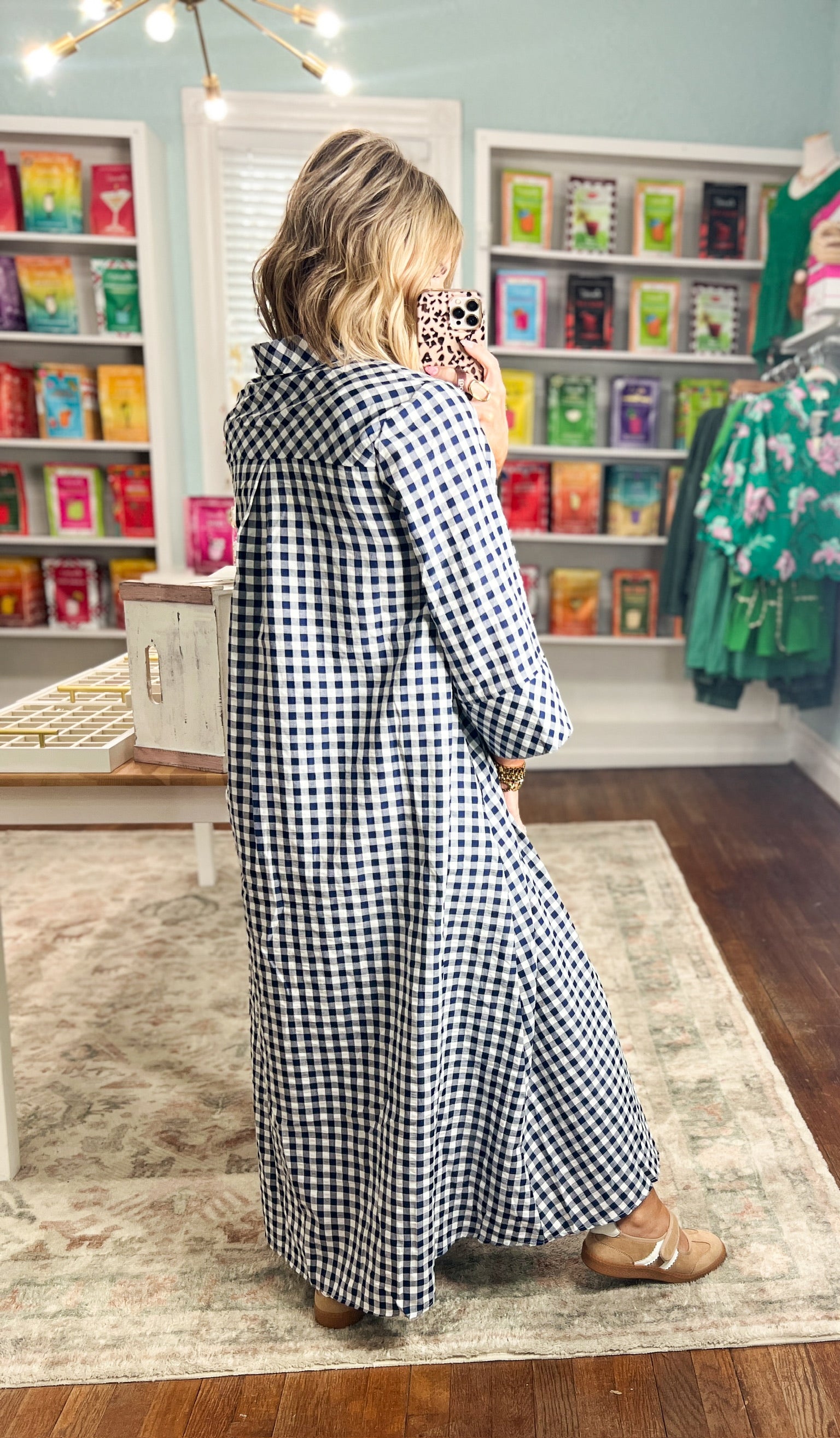 Little Moments Gingham Midi Dress - Navy