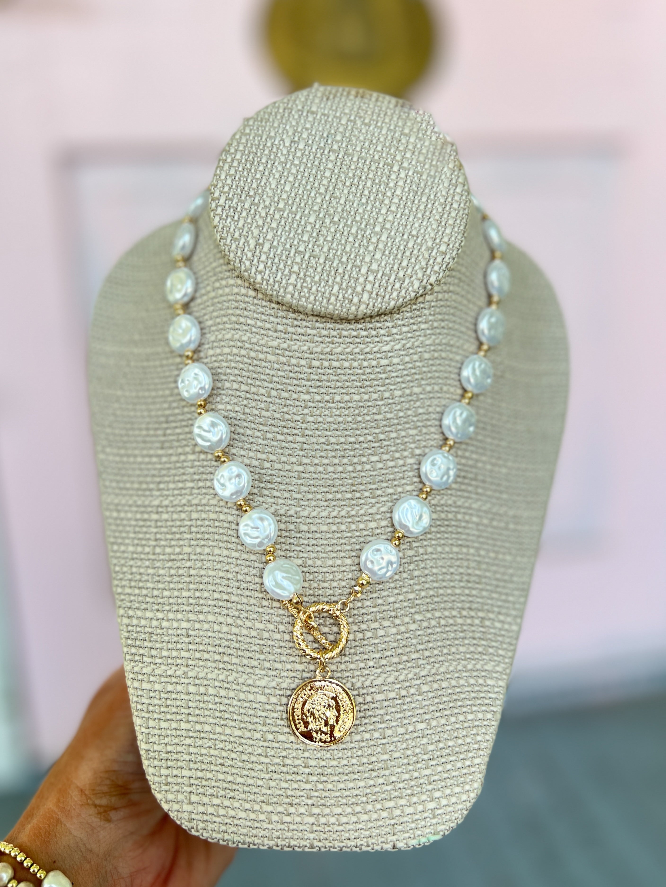Baroque Pearl & Coin Pendant Necklace