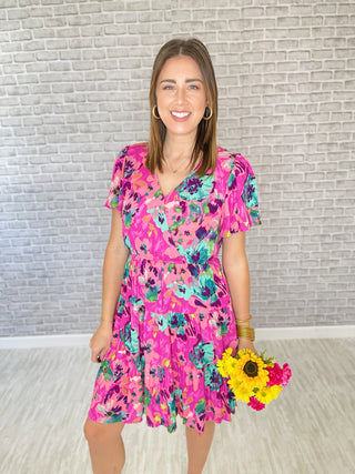 A Blooming Good Time Dress - Ruby Pink
