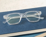 Peepers clear eyeglass frames with +1.50 lenses, transparent square front