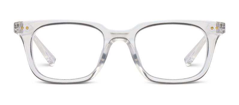 Peepers clear square eyeglasses with +1.50 lenses, metal hinge details