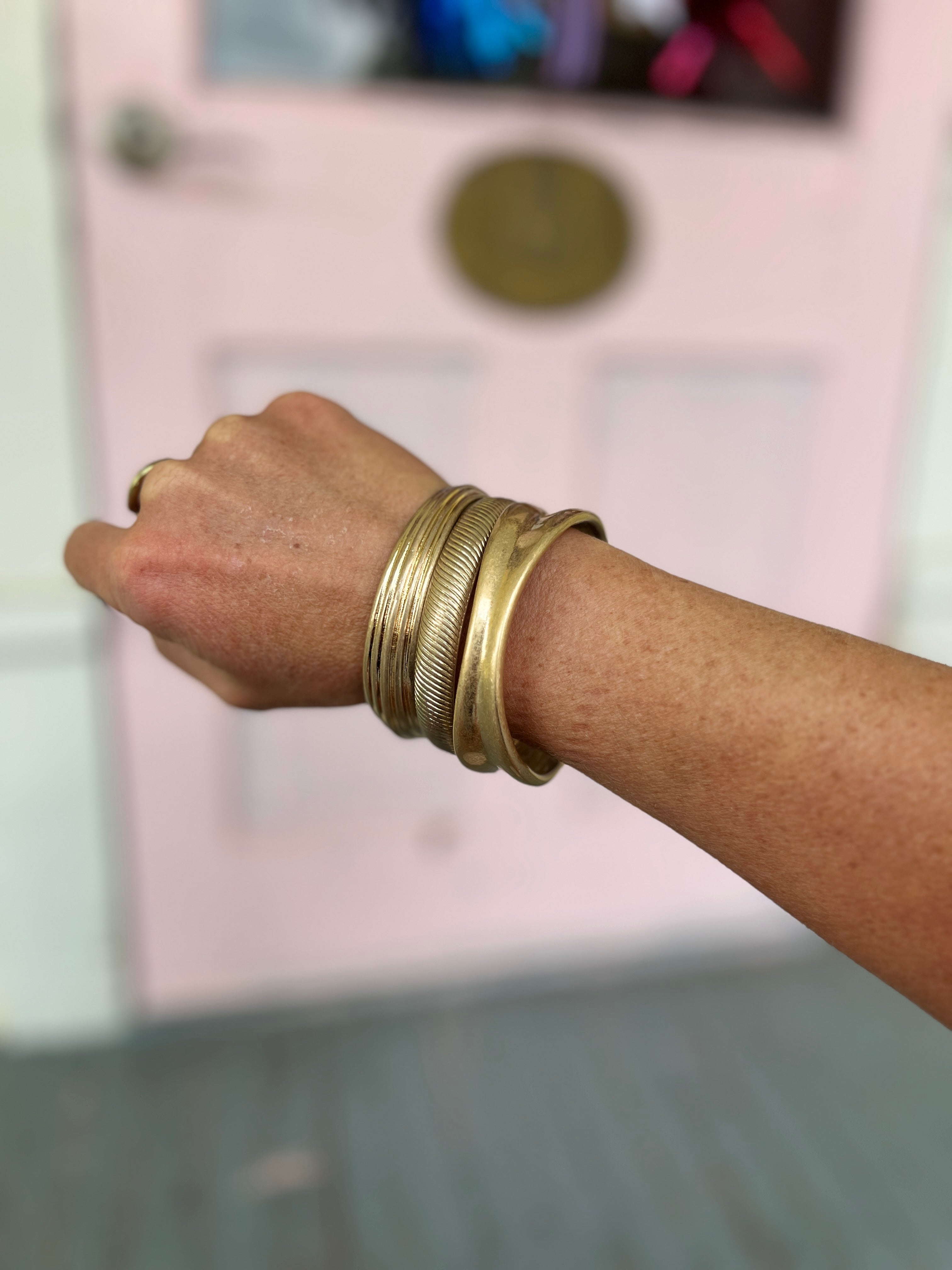 Textured Casting Bracelet Set - Worn Gold