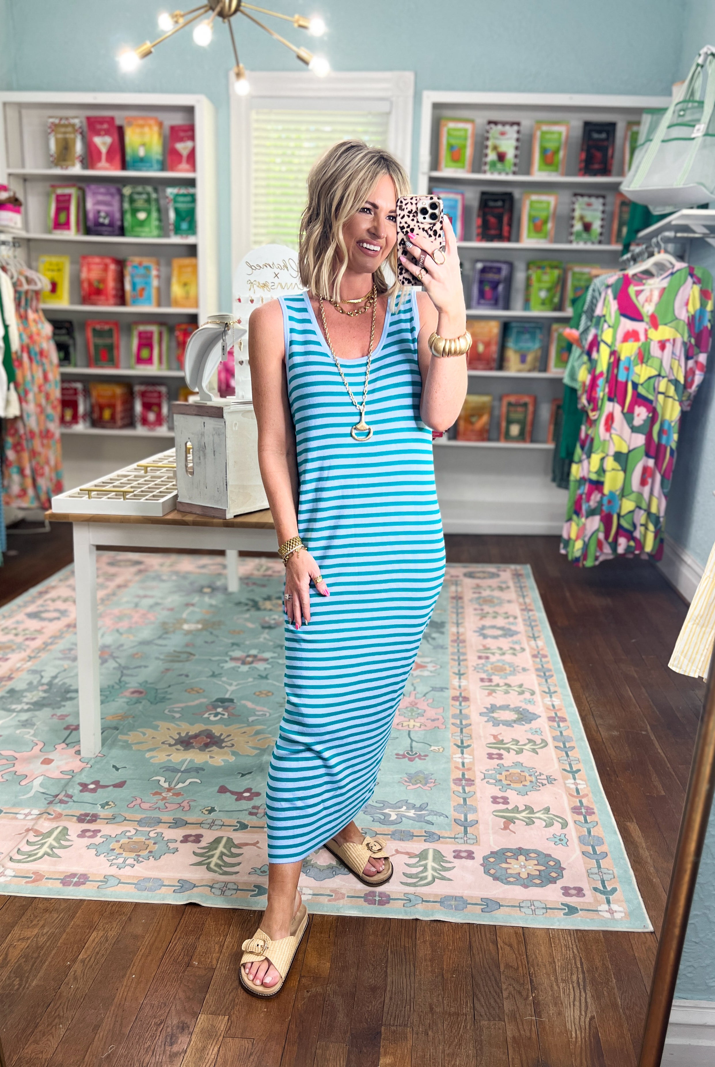 Playful Mood Striped Midi Sweater Tank Dress - Sky/Teal