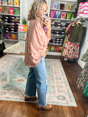 Striped and Styled Button Down Top - Camel