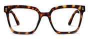 Tortoise square eyeglasses, front view with clear lenses and dark amber pattern