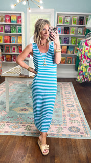 Playful Mood Striped Midi Sweater Tank Dress - Sky/Teal
