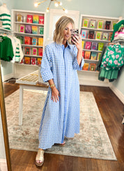 Little Moments Gingham Midi Dress - Blue