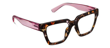 Peepers progressive reading eyeglasses with tortoiseshell frame and pink temple tips