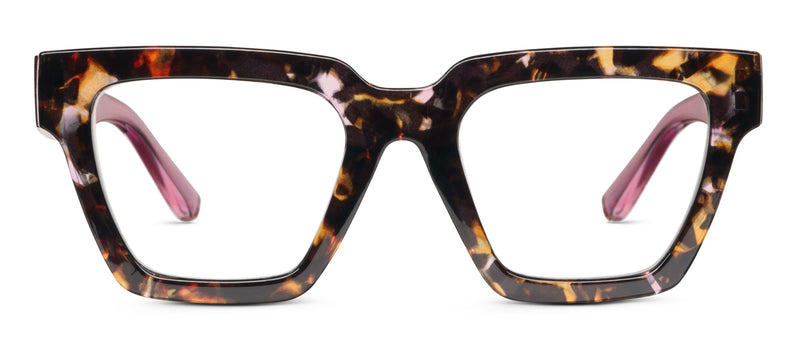 Peepers progressive reading eyeglasses, square tortoiseshell frame with pink-lensed detail