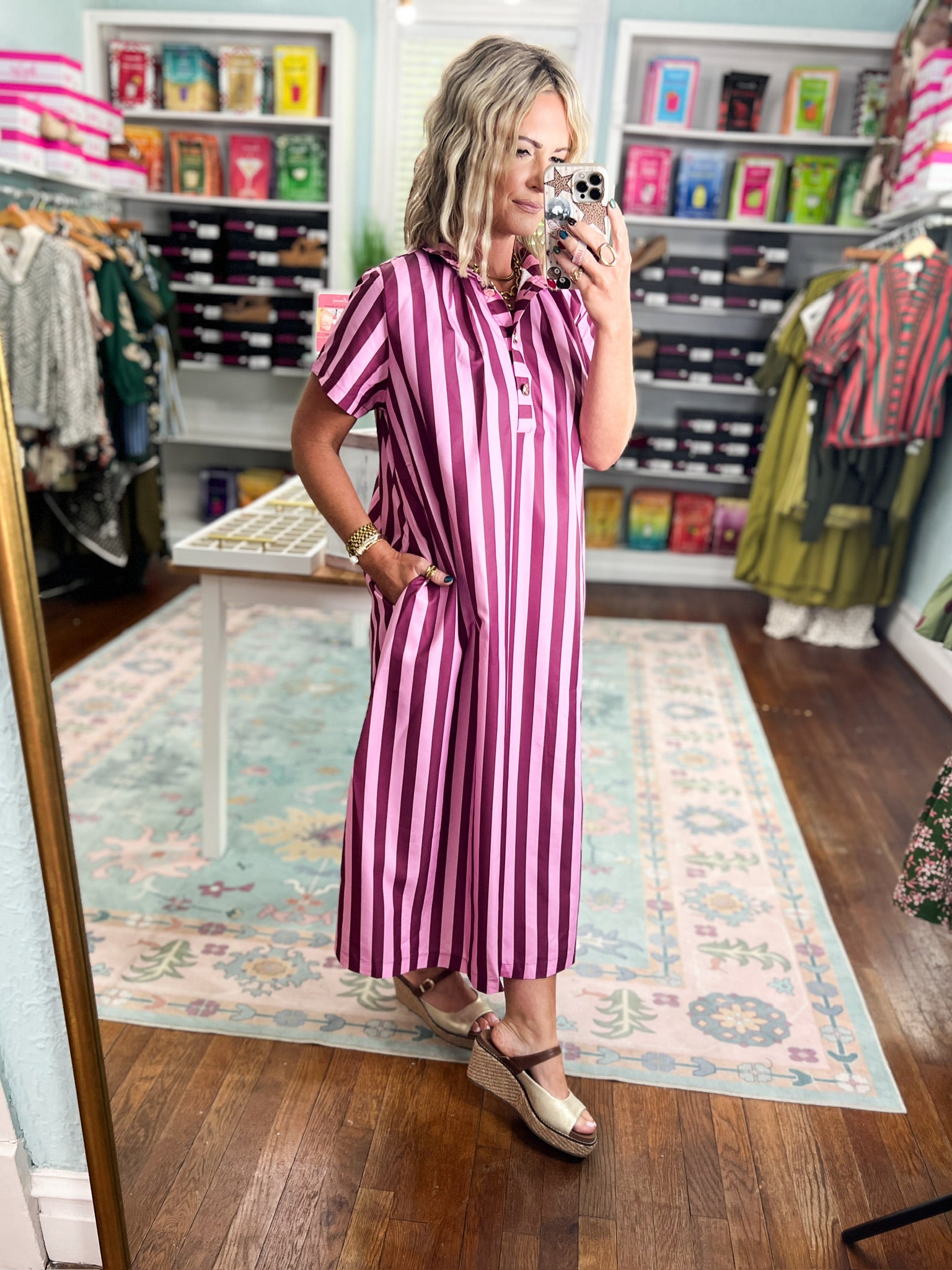 Perfect For You Striped Midi Dress - Plum