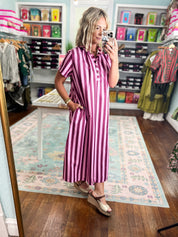 Perfect For You Striped Midi Dress - Plum