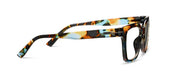 Side view of progressive reading glasses with tortoise acetate frame and blue accents