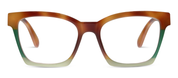 Tortoise square progressive eyeglasses with green temple accents