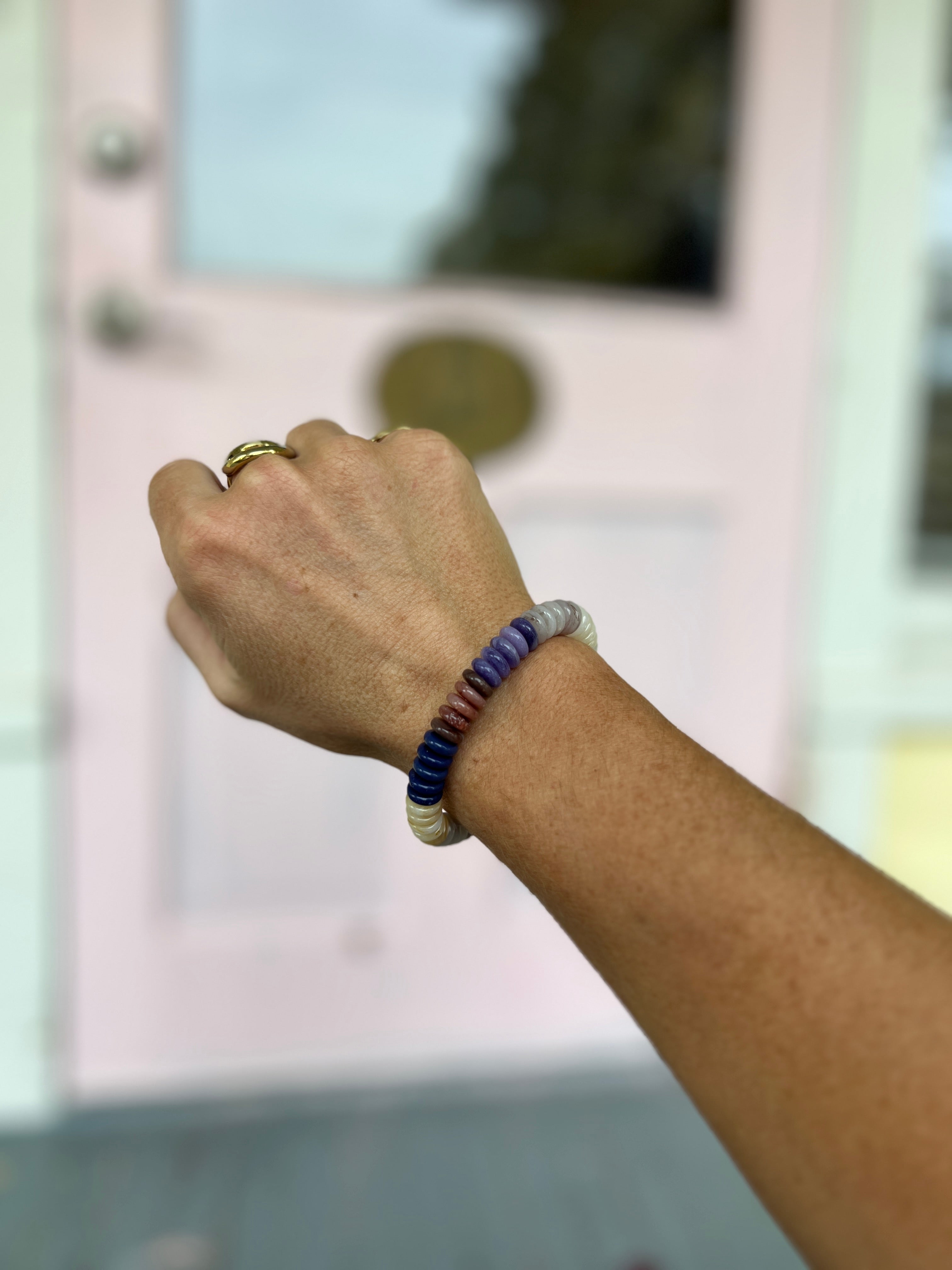 Wide Disk Marble Bead Bracelet - Blue