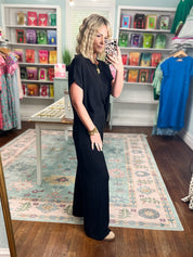 All Day Ease Ribbed Top and Pants Set - Black