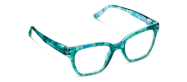 Peepers Buzzworthy turquoise marbled eyeglass frames, rectangular front and slim temples