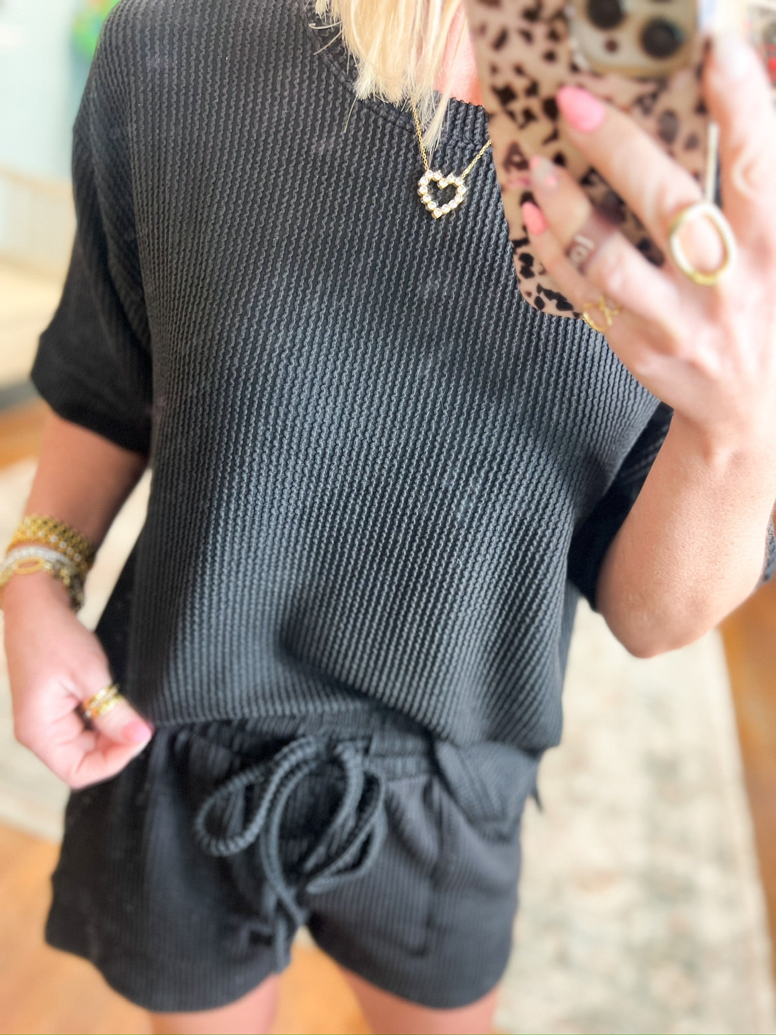 Live A Little Ribbed Set - Black