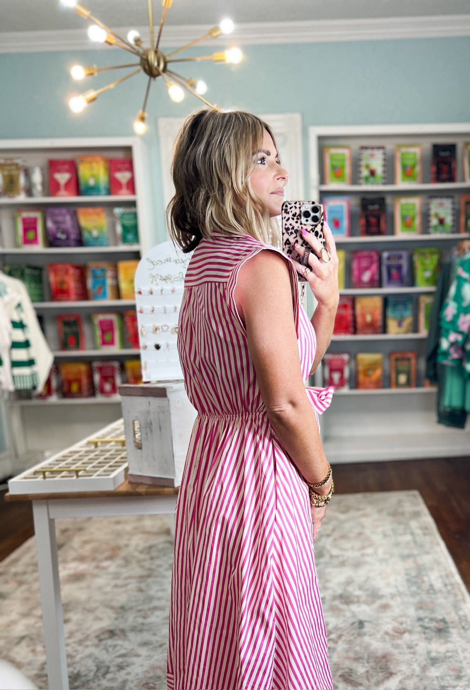 Let's Meet Later Striped Midi Dress - Pink