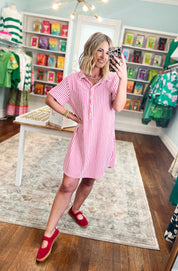 Great Days Ahead Striped T-Shirt Dress - Hot Pink